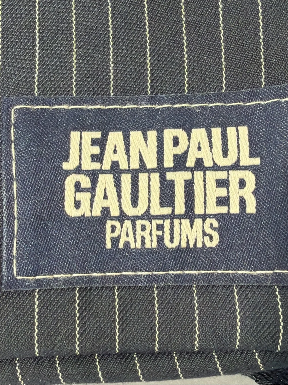 Jean Paul Gaultier Parfums PINSTRIPE BACKPACK Black NYLON INTERIOR Logo Bag NWOT